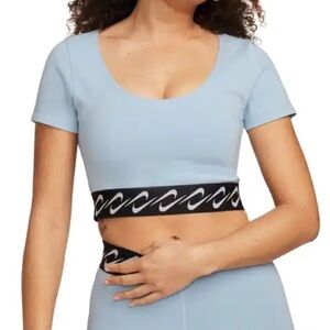 Nike essential swoosh blue crop tee workout shirt